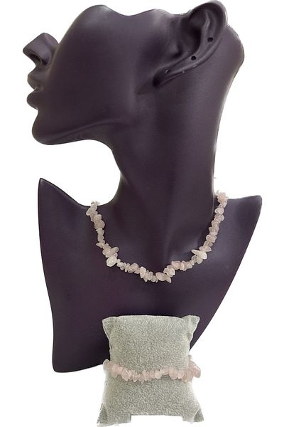 sema aksesuar Pink Quartz Necklace Bracelet Set Natural Stone Jewelry Broken Natural Stone Jewelry 2 Pieces