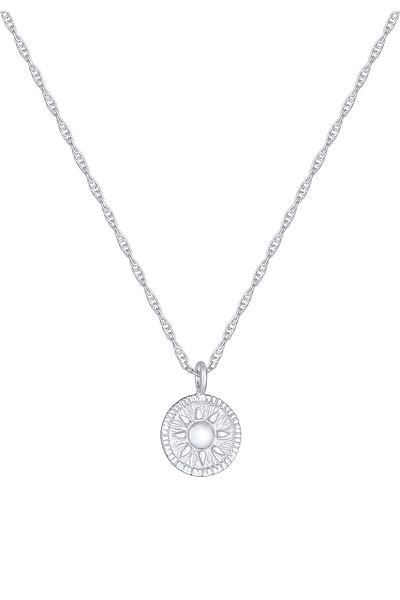 ELLI Halskette Kordelkette Coin Rund Sonne Antik 925er Silber