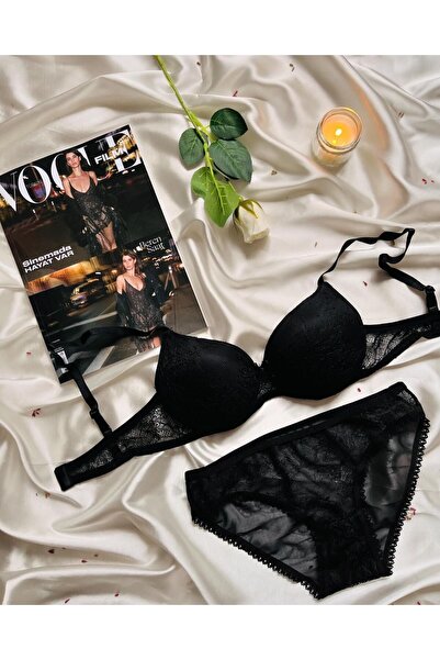 beshineunderwear مجموعة حمالة صدر سوداء من الدانتيل