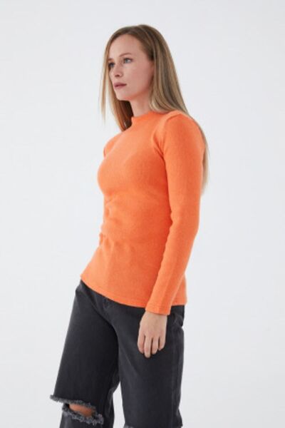 KaSheHa Turuncu Dik Yaka Kaşkorse Balıkçı Ince Fitilli Triko Kazak 60 Cm