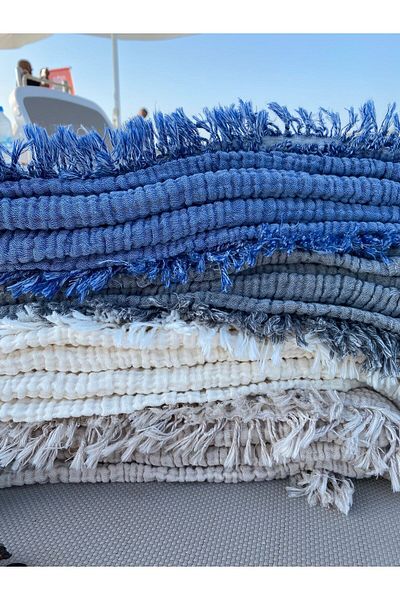 YASEMİNİNEVİ Mink Colored Muslin Beach, Peshtemal and Bath Towel - Suitable for Bath and Sauna