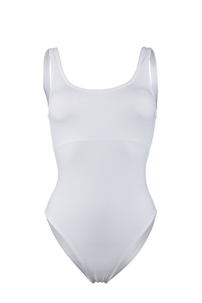 Transacoustic Beyaz Sırt Dekolte Yüzücü Mayo