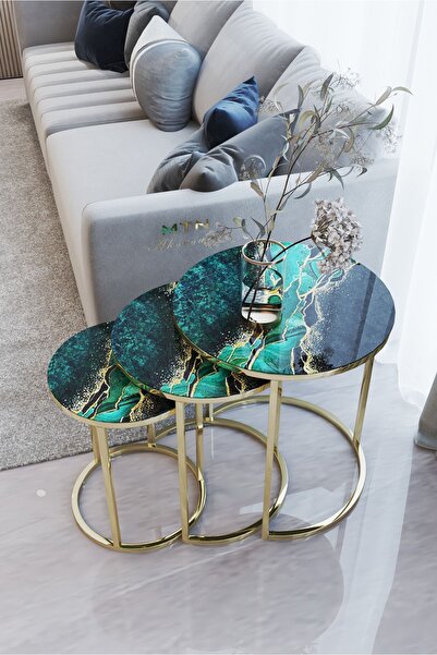 Nies Aksesuar Armoni Sehpa Gold Ayak Yeşil Şimşek