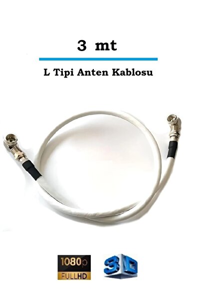 Vwin 3 Metre L Tipi F Konnektörlü 90 Derece Hazır Anten Uydu Kablosu, “Tak Ça...