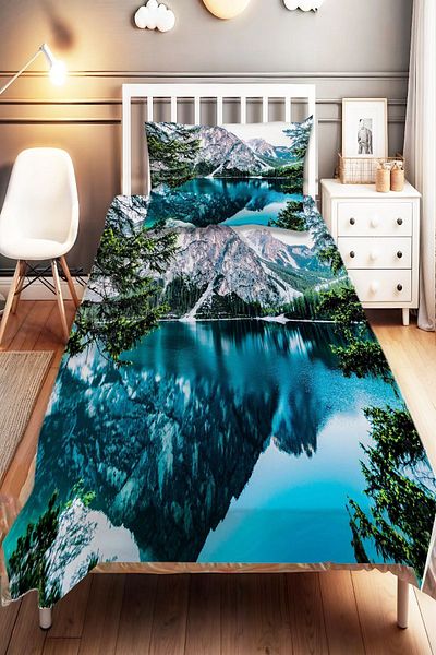 Else Dekor Desert Mountain Landscape Patterned - Digital Printed Single Children's Bedspread and Pillowcase