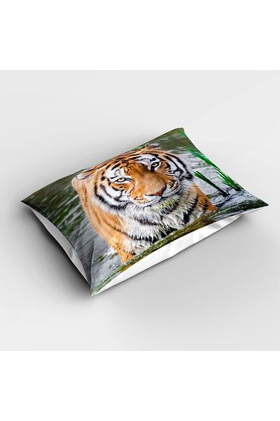 Else Dekor Nehir Tiger Pattern - Digital Printed Single Children's Bedspread and Pillowcase