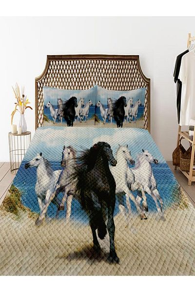 Else Dekor Double Decorative Bedspread - Patterned Printed, Padded Pique Set