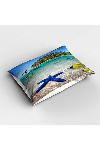 Else Dekor Single Tropical Island Sea Patterned Digital Printed Children's Bedspread and Pillowcase