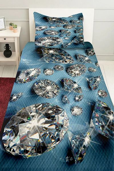 Else Dekor Model cu diamante albastre și albe - Set de pat decorativ pentru o singură persoană