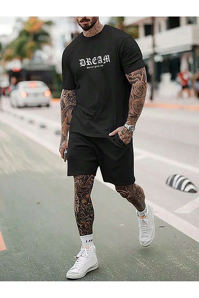 DAXİS Sportwear Company Printed Crew Neck Oversize T-shirt & Shorts Top and Bottom Set