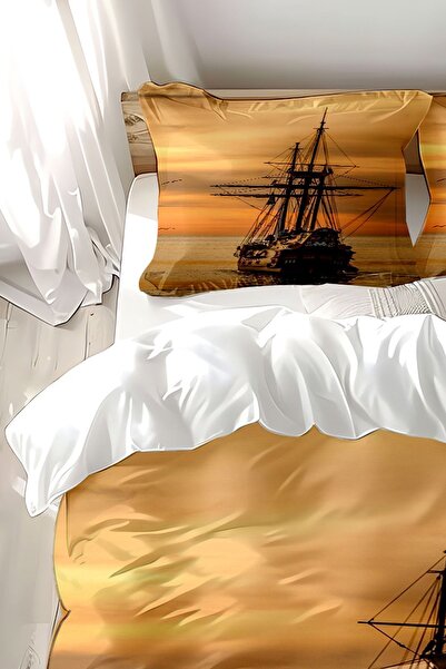 Else Dekor Комплект завивки от двоен памучен сатен с шарка „кораб“