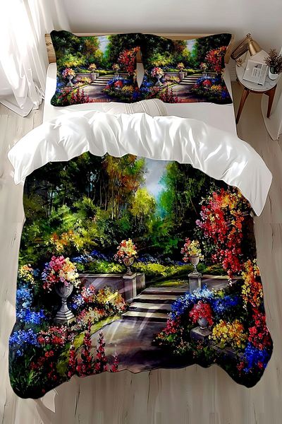 Else Dekor Set cuvertură dublă din satin de bumbac - cu modele de grădină cu flori