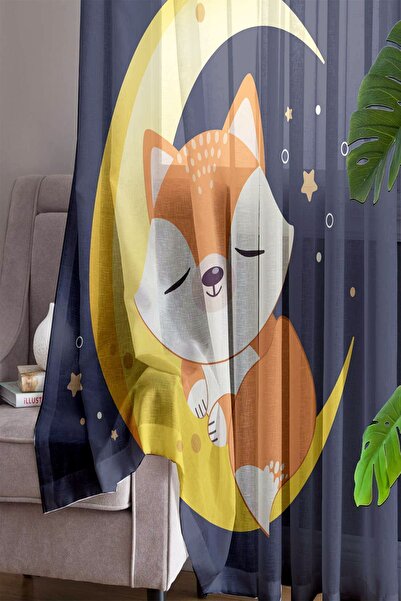 Else Dekor Декоративна фіранка для дитячої кімнати з малюнком лисички - одностулкова тюлева фіранка