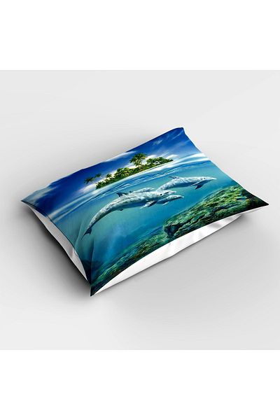 Else Dekor Sea Patterned Blue Dolphins - Digital Printed Single Children's Bed Set