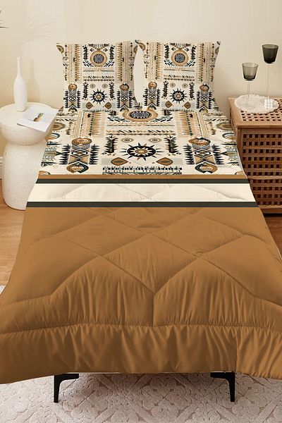 Else Dekor Double Person Microfiber Quilted - Minimal Patterned Duvet and Pillowcase Sleeping Set