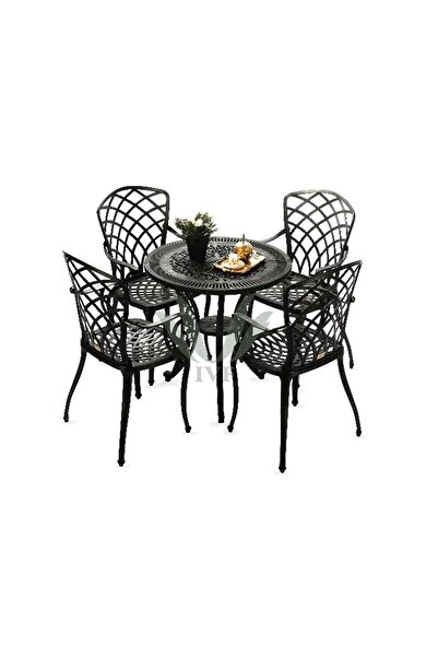 Ceritti Ferforje Görünümlü Masa Ve Sandalye, Dış Mekanda Kullanılabilir 4 Kiş...