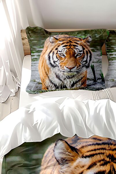 Else Dekor Cotton Satin Double Duvet Cover Set - River Tiger Pattern Print