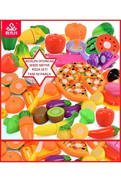 OYUNCAKSAHİLİ Tepsi Pizza Kesilen Meyve Sebze Tam 50 Parça Dondurma Bisküvi P...