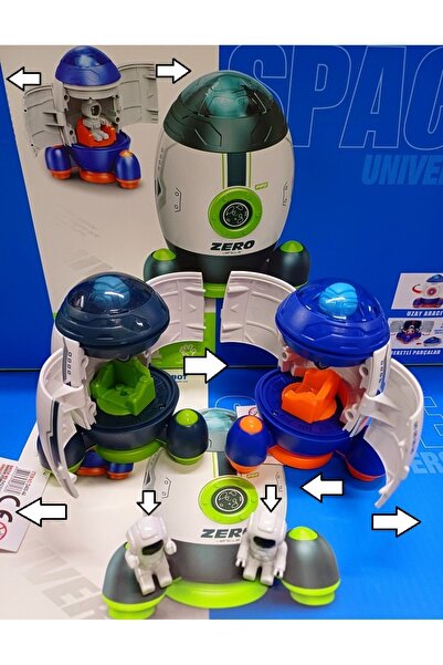 OYUNCAKSAHİLİ Kırılmaz 2 Adet Uzay Mekiği Ay Aracı Uydu Astronot Figür 6 Parça Bilim Roket Seti Hareketli Bölümler