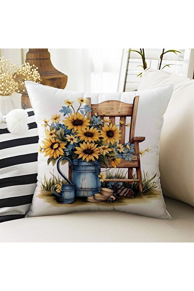 Else Dekor Set of 4 Sunflower Patterned Digital Printed Throw Pillow Cover Gift