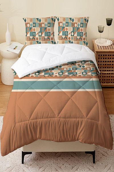 Else Dekor Retro Patterned Brown Microfiber Quilted - Double Sleeping Set