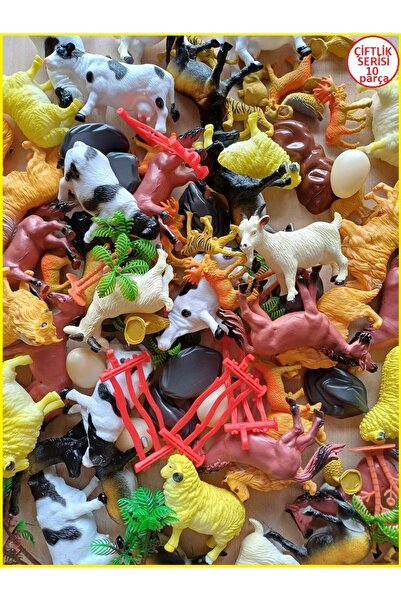 OYUNCAKSAHİLİ Koç Keçi İnek Eşek Horoz At Koyun Çit Ağaç Oyuncak 10lu Kırılmaz Çiftlik Hayvanları