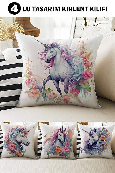 Else Dekor Set de 4 huse de pernă cu model unicorn - cadou imprimat digital