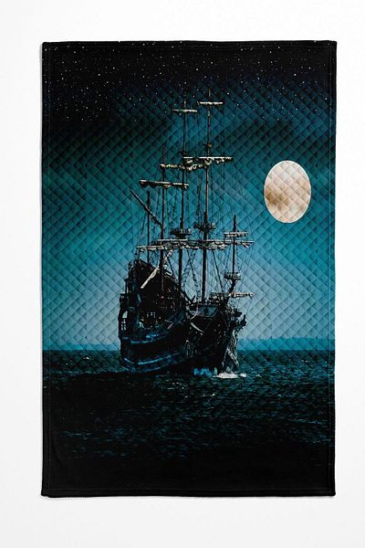 Else Dekor Sea Ship Pattern - Decorative Black Blue Bed Pique Set, Single