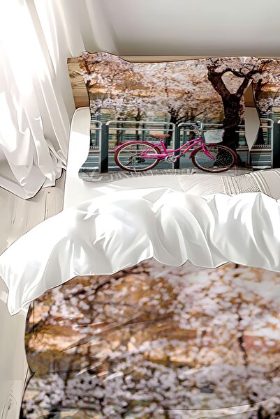 Else Dekor Рожевий велосипед з принтом, бавовняний сатин, двоспальний комплект постільної білизни