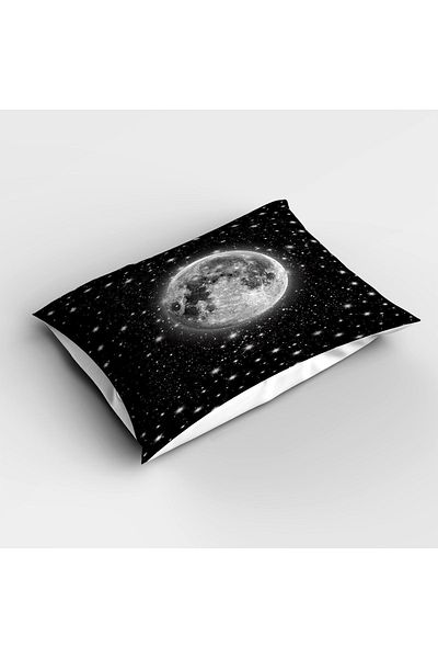 Else Dekor Moon Galaxy Patterned Black Gray Digital Printed Single Children's Bedspread and Pillowcase