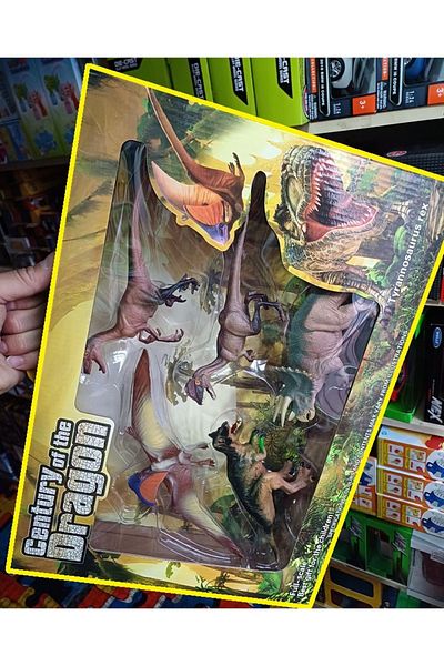 OYUNCAKSAHİLİ Jurrasic Park Trex Azhdarchids Pterozor 5 Unbreakable Toy Dinosaur Set in Box