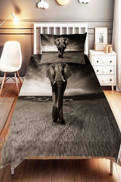 Else Dekor Gray Patterned Digital Printed - Single Children's Bedspread and Pillowcase
