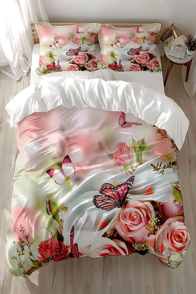 Else Dekor Σετ Παπλωματοθήκη Peöbe Διπλό - Floral Roses με μοτίβο εμπριμέ, βαμβακερό σατέν