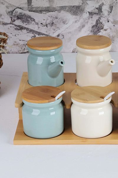 AROW Carla TR-3100 - 16 Piece Porcelain Spice Rack Set with Bamboo Lid