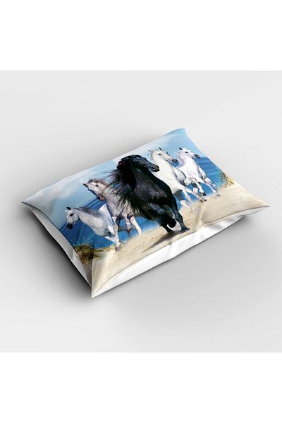 Else Dekor Patterned Digital Printed Single and Children's Bedspread and Pillowcase - Horses Running on the Sand