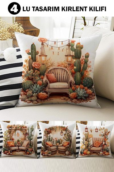 Else Dekor Set de 4 huse de pernă cu model de cactus, cadou