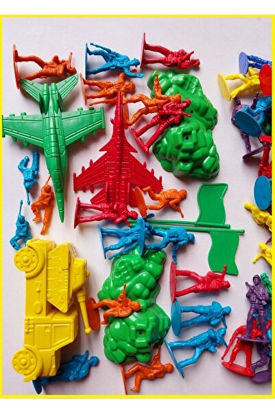 OYUNCAKSAHİLİ Soldier Strategy Game Set 106 Pieces 3 Packs One-Time Commando Airplane Fence Flag Rocks Jip Canoe Toy