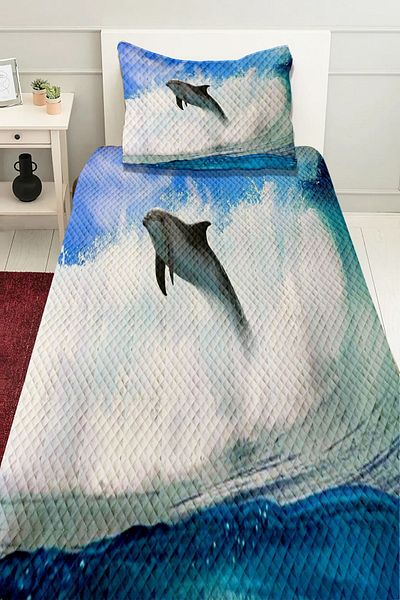 Else Dekor Imprimat cu model de delfin mare - Set de pat cu o singură pernă din piqué