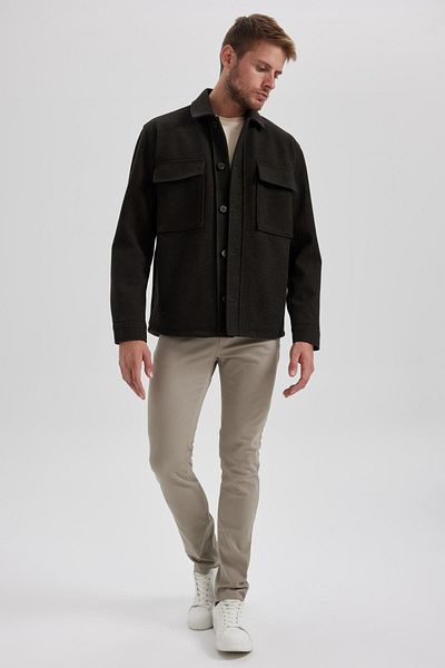 DeFacto Relax Fit Polo Neck Button Pocket Stamp Long Sleeve Shirt Jacket A5114Ax23Au