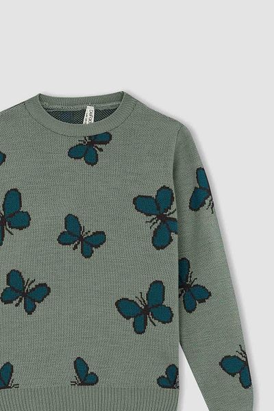 DeFacto Girl's Regular Fit Crew Neck Sweater