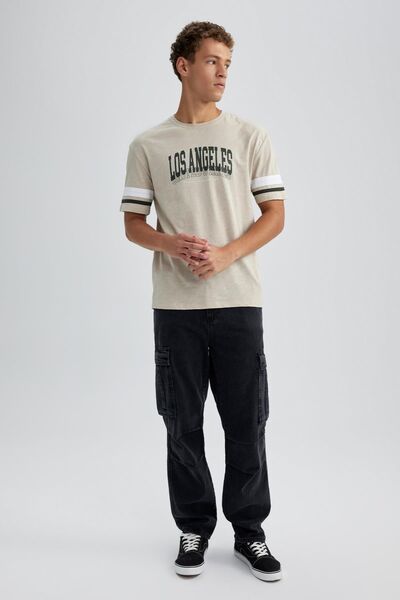 DeFacto Μπλουζάκι κανονικής εφαρμογής με στάμπα με λαιμόκοψη - κοντό μανίκι A4008ax23hs