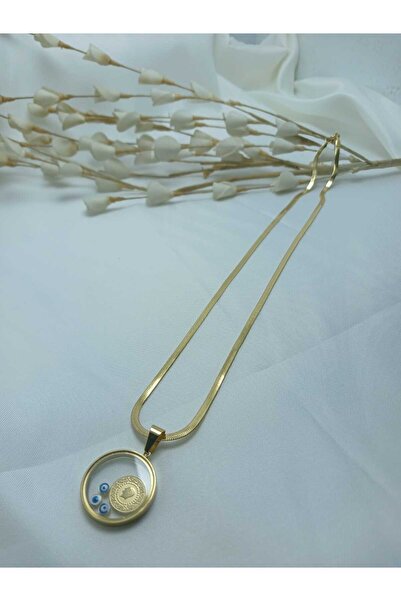 staınless steel ÇELİK FANUS MODEL İÇİ NAZAR BONCUKLU VE ATATÜRKLÜ GOLD KOLYE