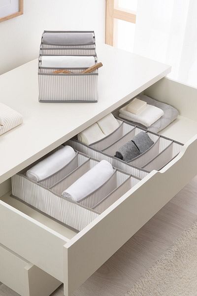 Ocean Home Textile 3 Pieces 7 Compartments Gray Striped Cabinet Drawer Inside Accordion Type Folding Laundry Organizer