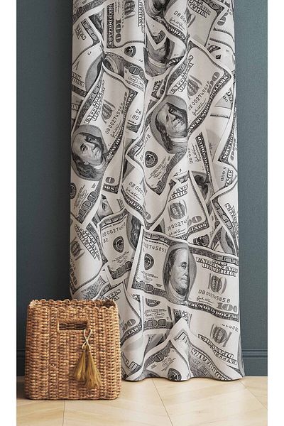 3D ELSE HALI Digital Printed Money Dollar Patterned Bedroom - Living Room Kitchen Background Curtain