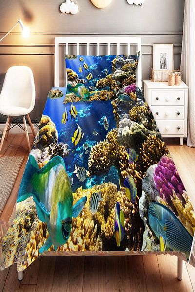 Else Dekor Tropical Fishes Patterned Digital Printed - Single and Child Bedspread and Pillowcase