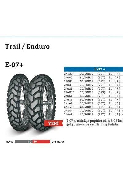 Mitas Honda Crf250l Takım 90/90-21 54h E07 Plus 120/80-18 62h E07 Plus Ön 202...