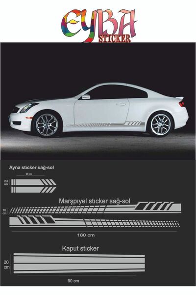 EYBA STİCKER Marşpiyel,kaput,yan Ayna Oto Sticker - Araba Sticker - 5 Parça- ...