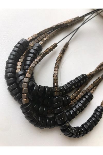 azra takı tasarım Handmade Wooden Women's Black, Coffee Necklace