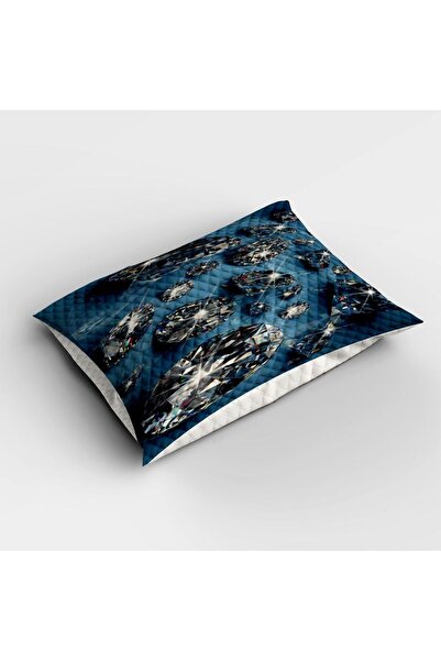 Else Dekor Двоспальне декоративне покривало для ліжка - синьо-біле з ромбовим візерунком, комплект з наволочками