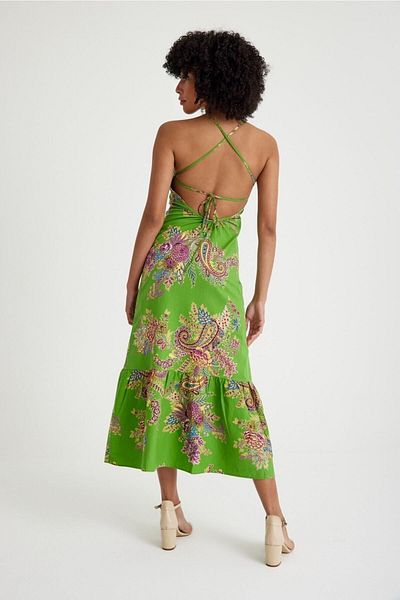 Kutaf Grünes Vintage-Strandkleid mit Blumenmuster für Damen